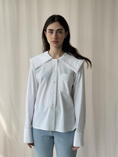 Retrobird Design Lace Peter Pan Collar White Shirt