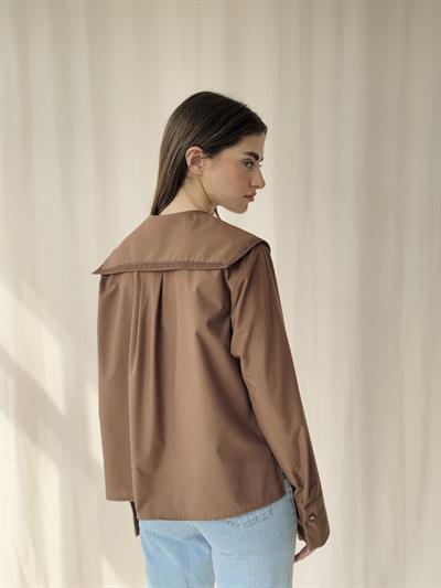 Retrobird Design Lace Baby Collar Brown Shirt