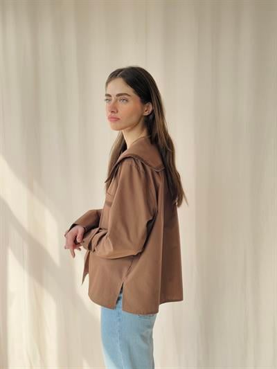 Retrobird Design Lace Baby Collar Brown Shirt