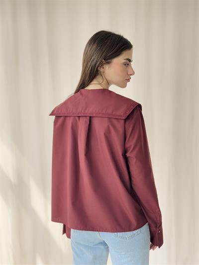 Retrobird Design Laced Baby Collar Burgundy Shirt