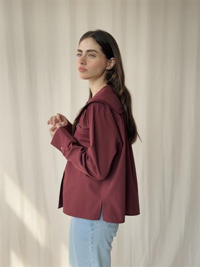 Retrobird Design Laced Baby Collar Burgundy Shirt
