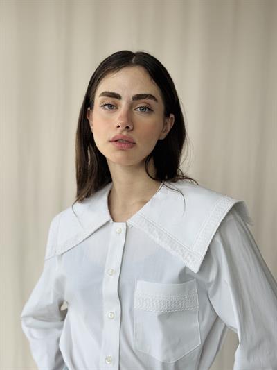 Retrobird Design Lace Peter Pan Collar White Shirt