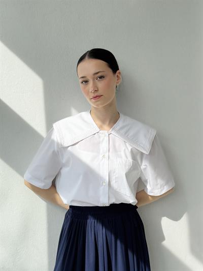 Retrobird Design Laced Baby Collar Snow White Shirt