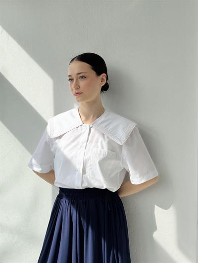 Retrobird Design Laced Baby Collar Snow White Shirt