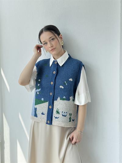 Retrobird Tasarım Doğa Temalı İndigo Yelek