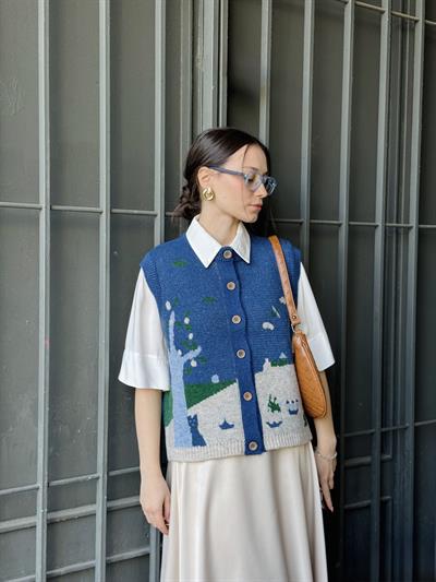 Retrobird Tasarım Doğa Temalı İndigo Yelek