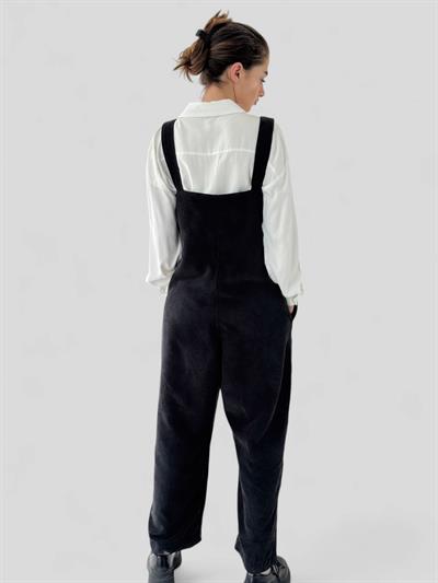 Retrobird Tasarım Fitilli Kadife Siyah Uzun Tulum Salopet