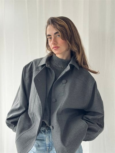 Retrobird Tasarım Koyu Gri Bomber Ceket Mont