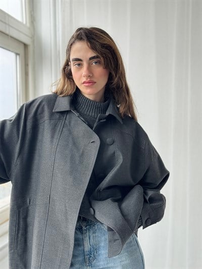 Retrobird Tasarım Koyu Gri Bomber Ceket Mont