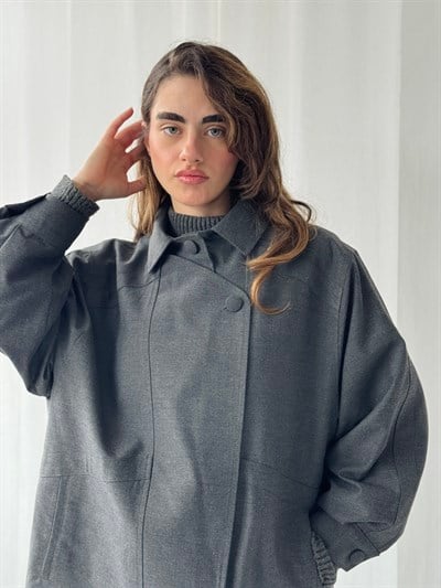 Retrobird Tasarım Koyu Gri Bomber Ceket Mont