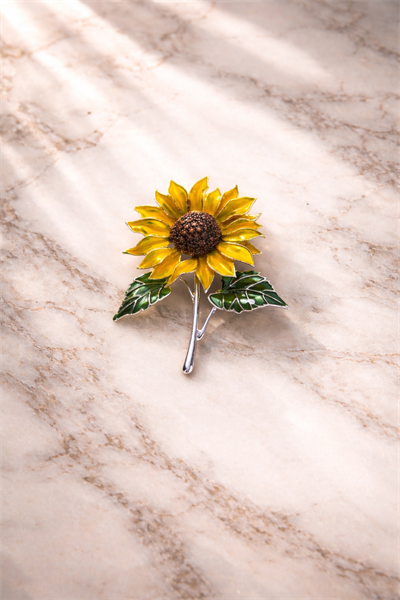 Retrobird Design Golden Sun Silver Vintage Brooch Lapel Pin
