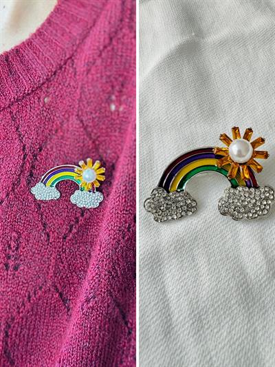 Retrobird Design Silver Rainbow Brooch Lapel Pin