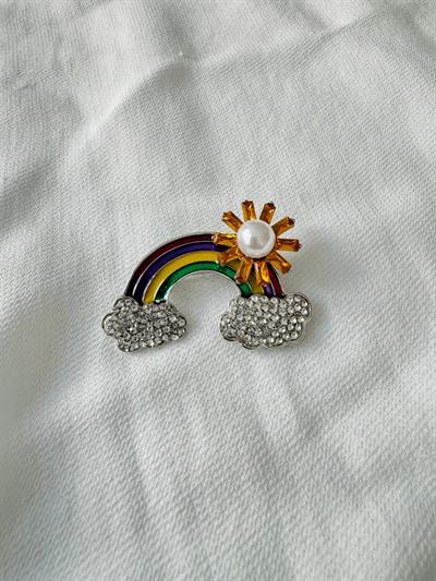 Retrobird Design Silver Rainbow Brooch Lapel Pin