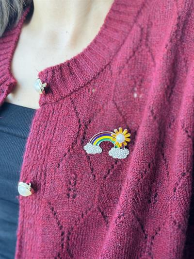 Retrobird Design Silver Rainbow Brooch Lapel Pin