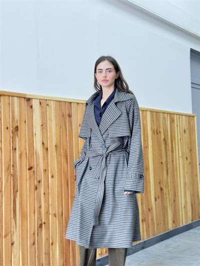 Retrobird Design English Cape Model Piti Checkered Trenchcoat Jacket