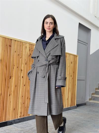 Retrobird Design English Cape Model Piti Checkered Trenchcoat Jacket