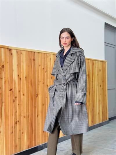 Retrobird Design English Cape Model Piti Checkered Trenchcoat Jacket