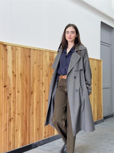 Retrobird Design English Cape Model Piti Checkered Trenchcoat Jacket