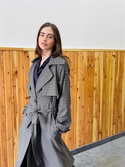 Retrobird Design English Cape Model Piti Checkered Trenchcoat Jacket