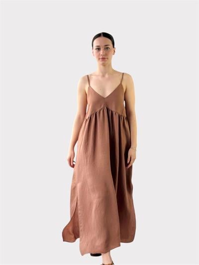 Retrobird Design June Light Brown Straped Slit Dress