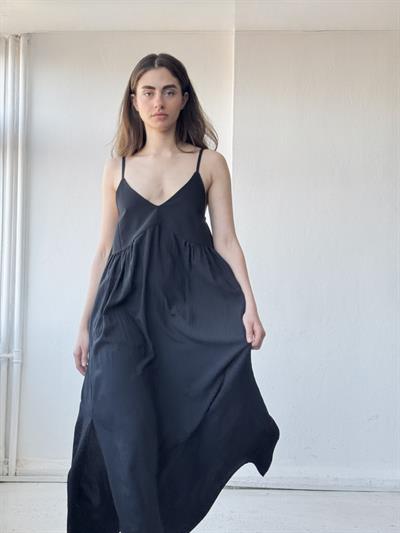 Retrobird Design June Black Strap Slit Dress