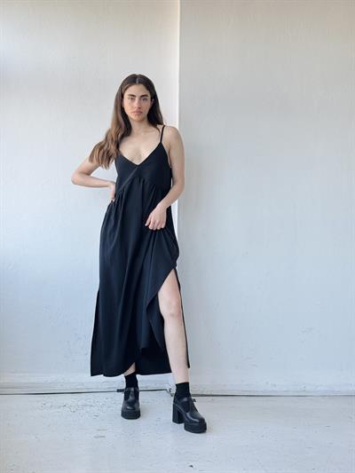 Retrobird Design June Black Strap Slit Dress