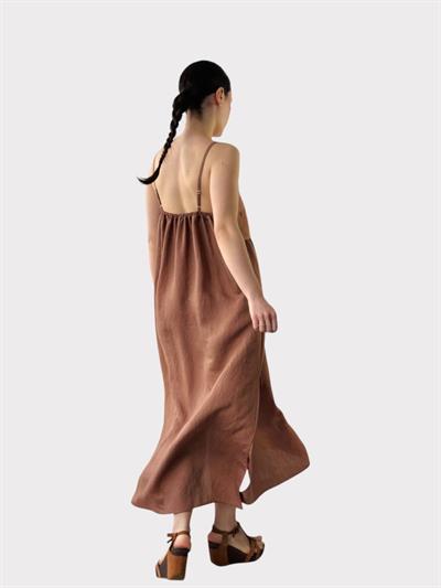 Retrobird Design June Light Brown Straped Slit Dress