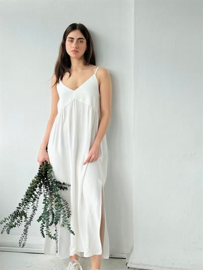 Retrobird Design June White Strap Slit Dress