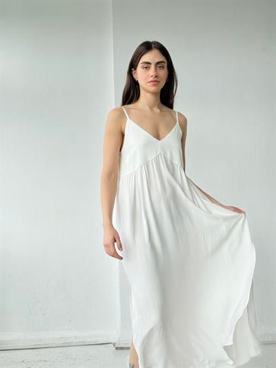 Retrobird Design June White Strap Slit Dress