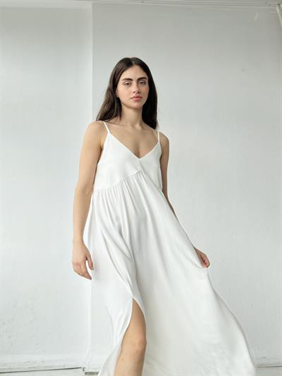 Retrobird Design June White Strap Slit Dress