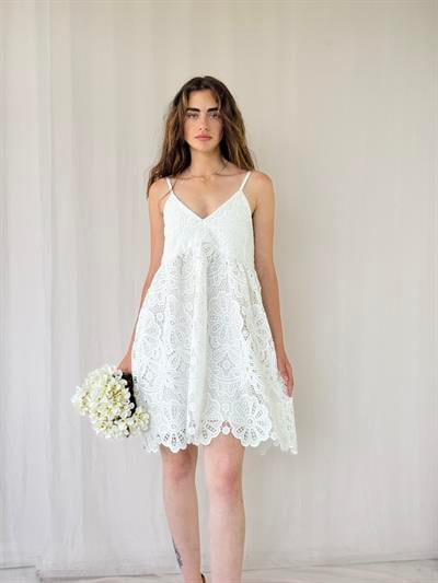 Retrobird Design June Lace Strap Ecru Mini Dress