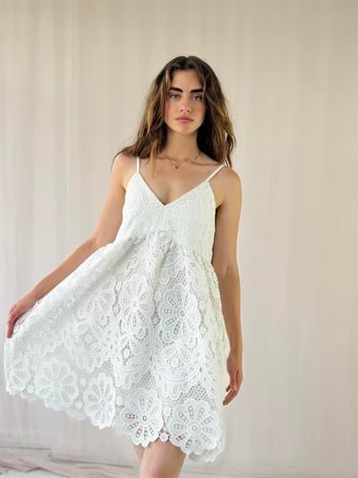 Retrobird Design June Lace Strap Ecru Mini Dress