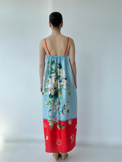 Retrobird Design June Pomegranate Colored Strap Satin Slit Dress