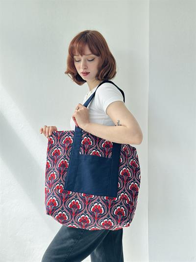 Retrobird Design Embossed Jacquard Woven Tote Multicolored Shopping Bag