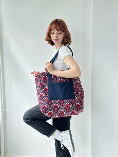 Retrobird Design Embossed Jacquard Woven Tote Multicolored Shopping Bag