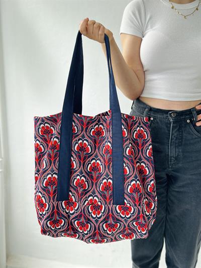 Retrobird Design Embossed Jacquard Woven Tote Multicolored Shopping Bag
