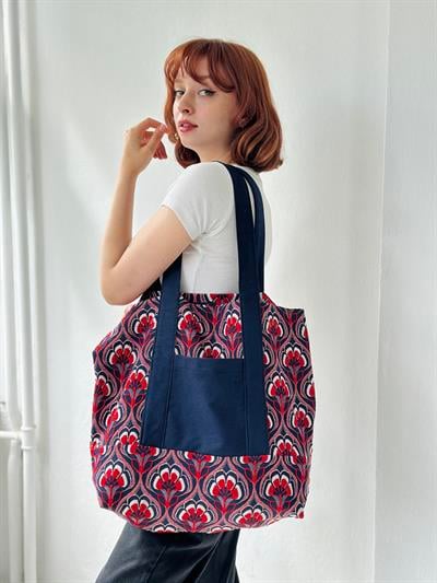 Retrobird Design Embossed Jacquard Woven Tote Multicolored Shopping Bag