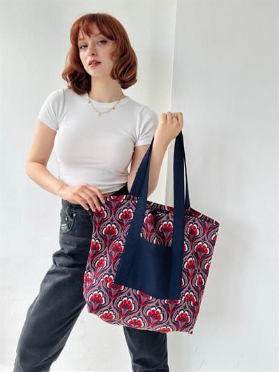 Retrobird Design Embossed Jacquard Woven Tote Multicolored Shopping Bag