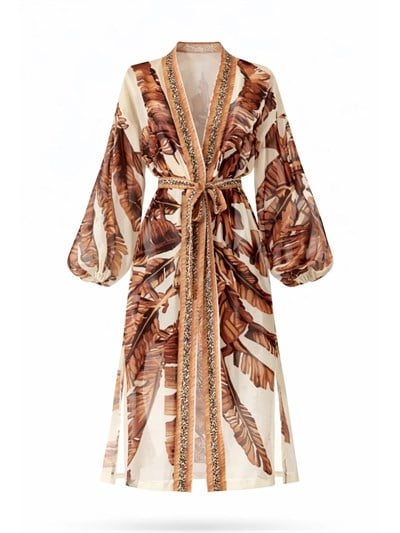 Retrobird Tasarım Kahverengi Palmera Wrap Kimono
