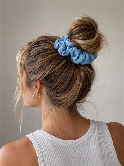 Retrobird Tasarım Kül Mavi Scrunchie Toka