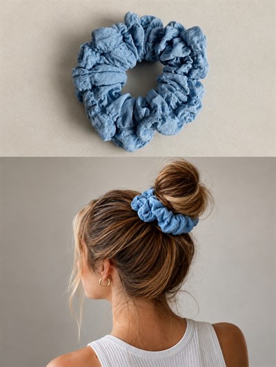 Retrobird Tasarım Kül Mavi Scrunchie Toka