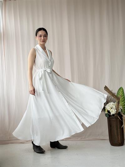 Retrobird Design Maria Button-Front White Dress