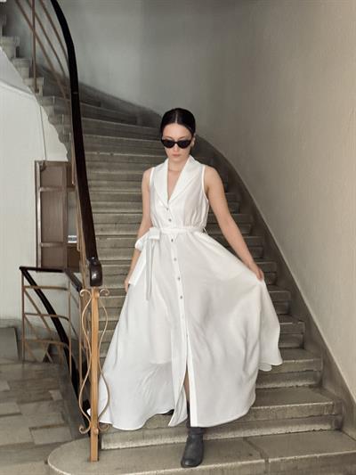 Retrobird Design Maria Button-Front White Dress