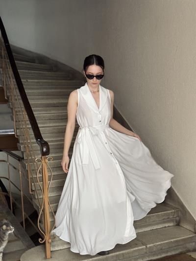 Retrobird Design Maria Button-Front White Dress