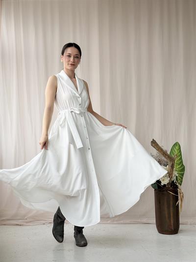 Retrobird Design Maria Button-Front White Dress