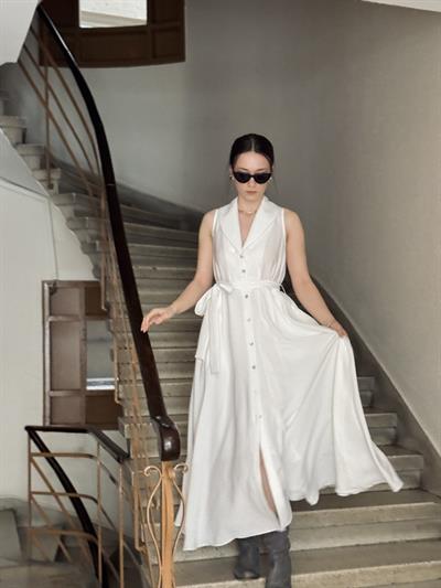 Retrobird Design Maria Button-Front White Dress