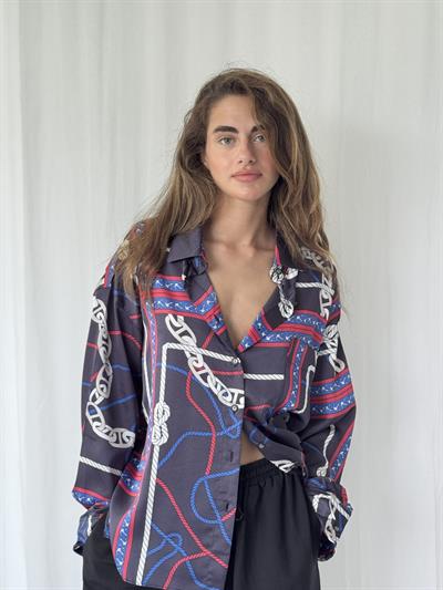Retrobird Design Marine Patterned Boyfriend Shirt