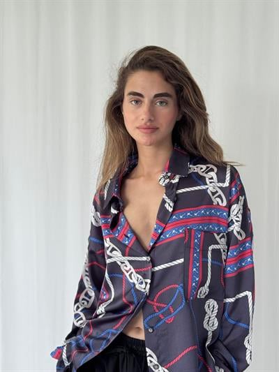 Retrobird Design Marine Patterned Boyfriend Shirt