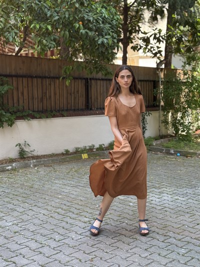 Retrobird Tasarım Matilda Tarçın Renkli Uzun Elbise