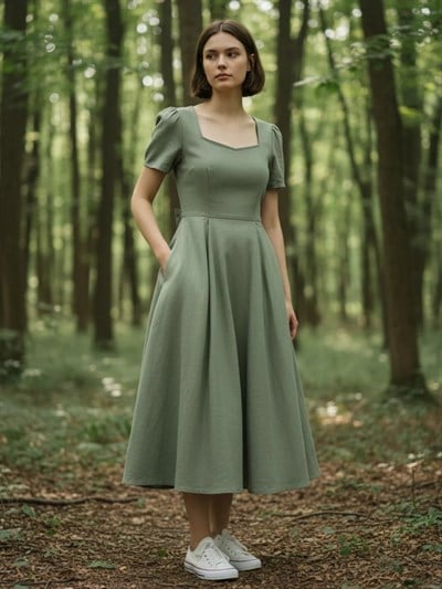 Retrobird Design Matilda Green Long Dress